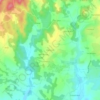 Carte topographique Villeforceix, altitude, relief