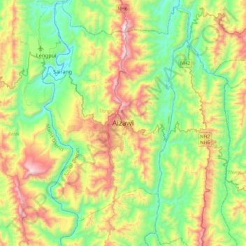 Carte topographique Aizawl, altitude, relief