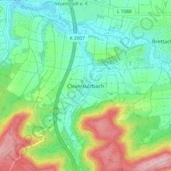 Carte topographique Cleversulzbach, altitude, relief