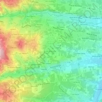 Carte topographique Les Rousselles, altitude, relief