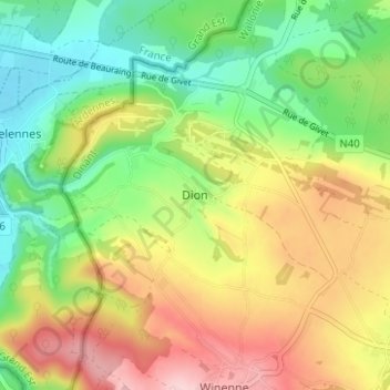 Carte topographique Dion, altitude, relief