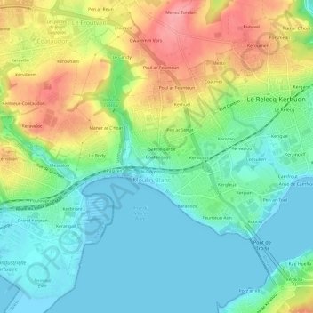 Carte topographique Coatanguy, altitude, relief