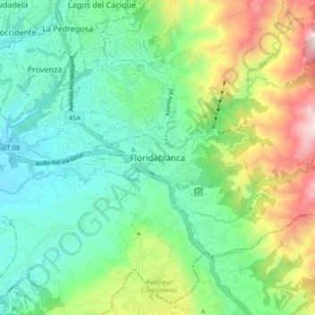 Carte topographique Floridablanca, altitude, relief