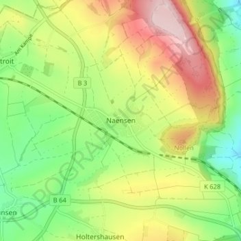 Carte topographique Naensen, altitude, relief