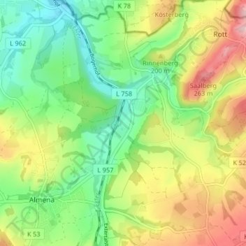Carte topographique Rickbruch, altitude, relief