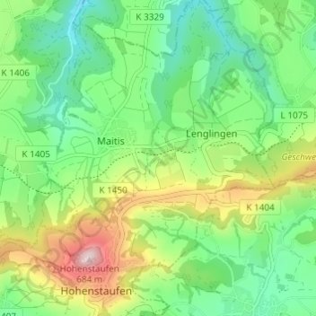 Carte topographique Hirschhof, altitude, relief