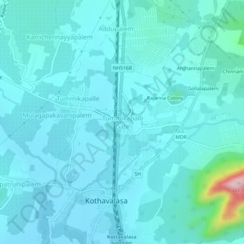 Carte topographique Tummikapalli Gate, altitude, relief