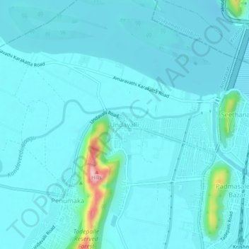 Carte topographique Undavalli, altitude, relief