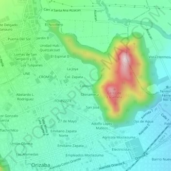 Carte topographique Colosio, altitude, relief