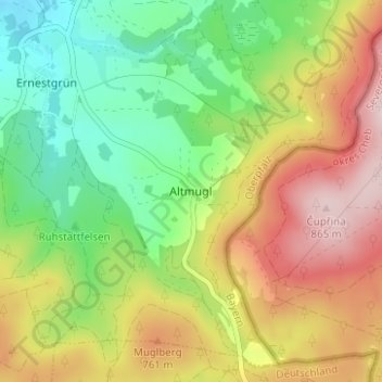 Carte topographique Altmugl, altitude, relief