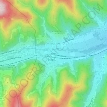 Carte topographique Muhlele, altitude, relief