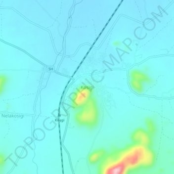 Carte topographique Kosigi, altitude, relief