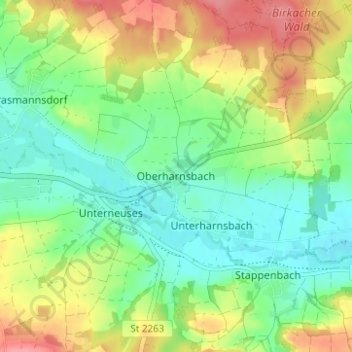 Carte topographique Oberharnsbach, altitude, relief