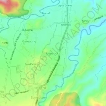 Carte topographique Alenangka, altitude, relief
