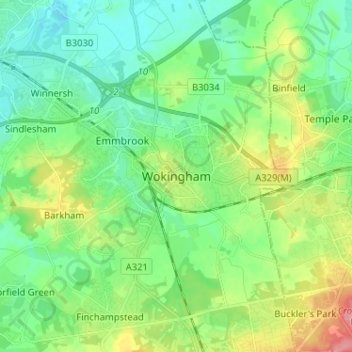 Carte topographique Wokingham, altitude, relief