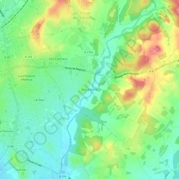 Carte topographique Mas d'Avène, altitude, relief