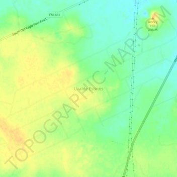 Carte topographique Uvalde Estates, altitude, relief
