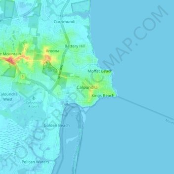 Carte topographique Caloundra, altitude, relief