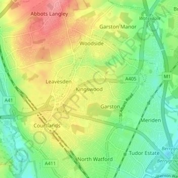 Carte topographique Kingswood, altitude, relief