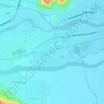 Carte topographique Djimi, altitude, relief