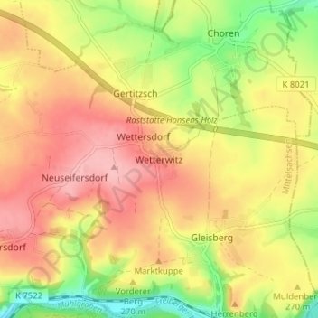 Carte topographique Wetterwitz, altitude, relief