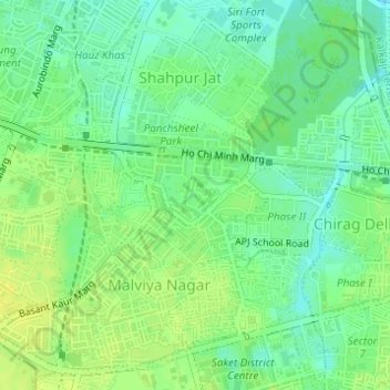 Carte topographique Sadhna Enclave, altitude, relief
