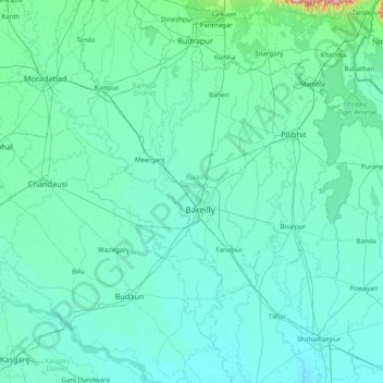 Carte topographique Bareilly, altitude, relief