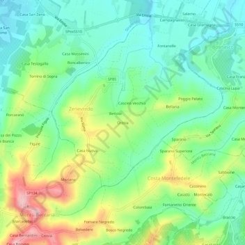 Carte topographique Orzola, altitude, relief