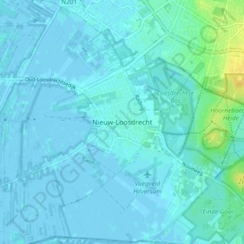 Carte topographique Nieuw-Loosdrecht, altitude, relief