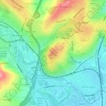 Carte topographique The Gaer, altitude, relief