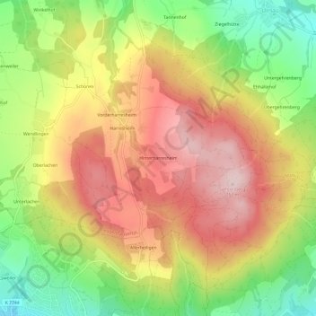 Carte topographique Hinterharresheim, altitude, relief