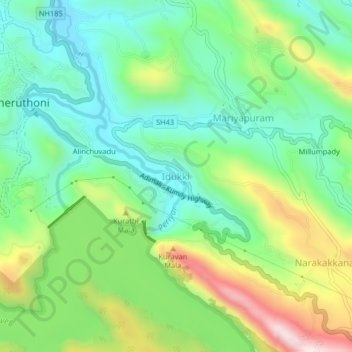 Carte topographique Idukki, altitude, relief