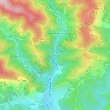 Carte topographique Pont de Bridou, altitude, relief