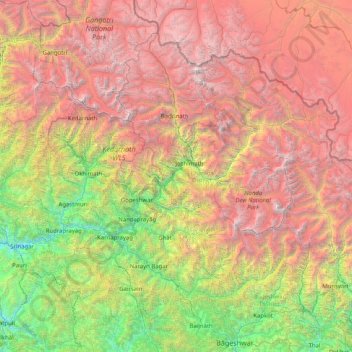 Carte topographique Chamoli, altitude, relief