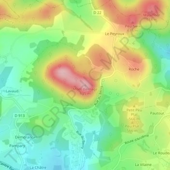Carte topographique Mont Bernage, altitude, relief