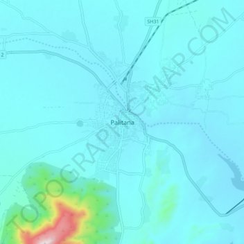 Carte topographique Palitana, altitude, relief
