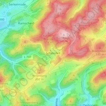 Carte topographique Schöndelt, altitude, relief