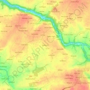 Carte topographique Kerdeozen, altitude, relief