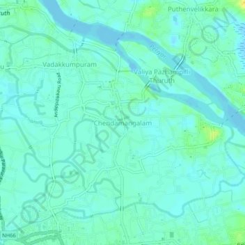 Carte topographique Chendamangalam, altitude, relief