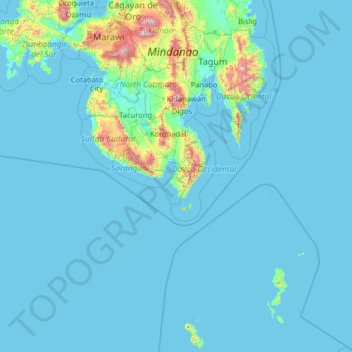 Carte topographique Sarangani, altitude, relief