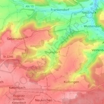 Carte topographique Thurndorf, altitude, relief
