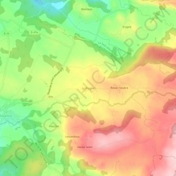 Carte topographique La Prugne, altitude, relief