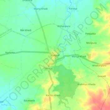 Carte topographique Jirapur, altitude, relief