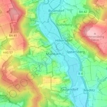 Carte topographique Mürsbach, altitude, relief