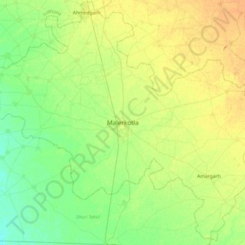Carte topographique Malerkotla, altitude, relief
