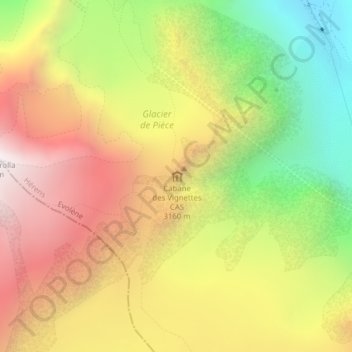 Carte topographique Cabane des Vignettes CAS, altitude, relief