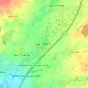 Carte topographique Groß Schlamin, altitude, relief