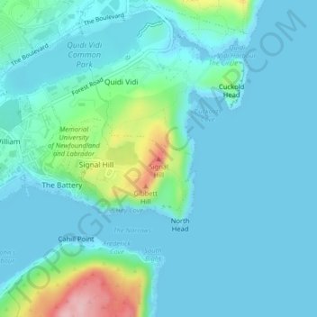 Carte topographique Signal Hill, altitude, relief
