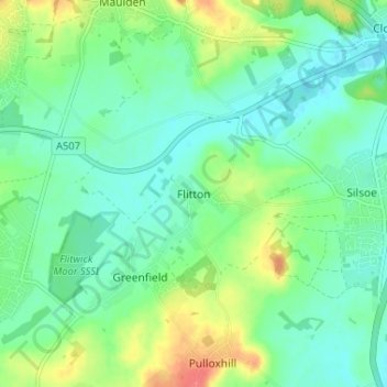 Carte topographique Flitton, altitude, relief