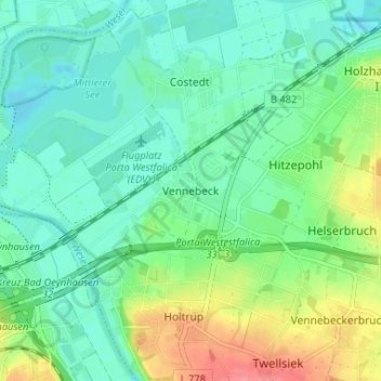 Carte topographique Vennebeck, altitude, relief